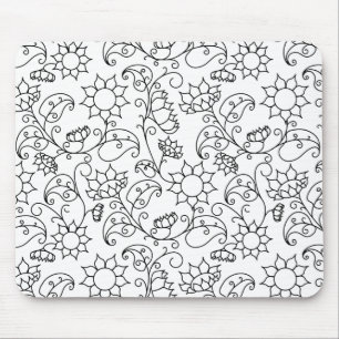 Colour Your Own Sunflower Floral Pattern  Mouse Mat