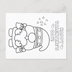 Colour your own valentine for kids (girl gnome) postcard