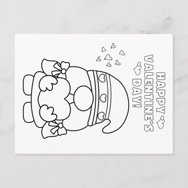 Colour your own valentine for kids (girl gnome) postcard (Front)
