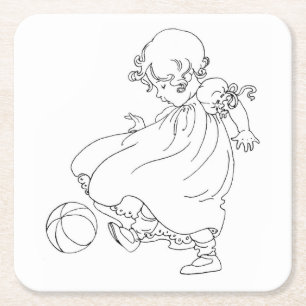 Colour Your Own Vintage Baby with Ball Square Paper Coaster