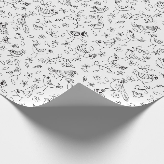 Colour Your Own Whimsical Birds and Flowers Wrapping Paper (Corner)