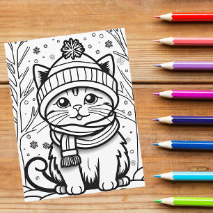 Colour Your Own! Winter Kitten Postcard