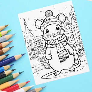 Colour Your Own! Winter Mouse Postcard