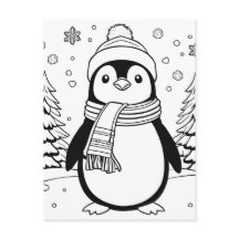 Colour Your Own! Winter Penguin Postcard
