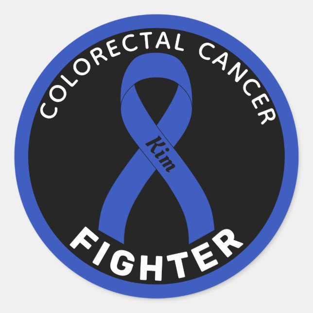 Colourectal Cancer Fighter Ribbon Black Classic Round Sticker (Front)