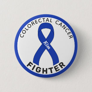 Colourectal Cancer Fighter Ribbon White Button