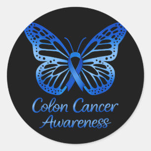 Colourectal colon cancer awareness blue ribbon classic round sticker
