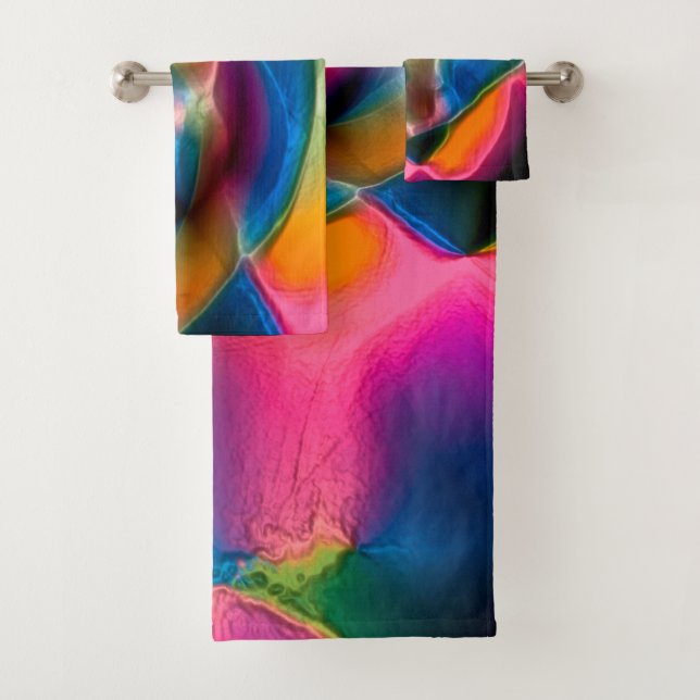 Coloured abstract twisted  lines in light sculptur bath towel set (Insitu)