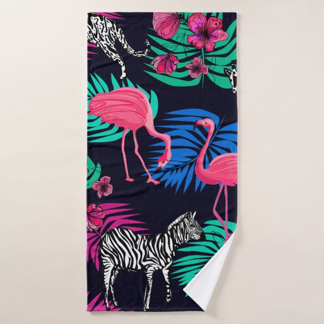 coloured african background, giraffe, leopard, tig bath towel (Bath Towel)