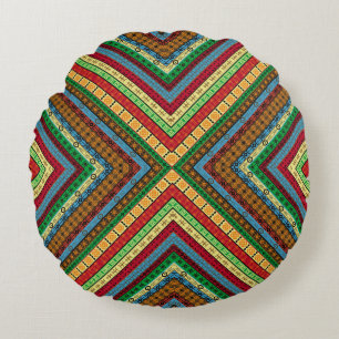 Coloured african geometrical motifs and symbols ba round cushion