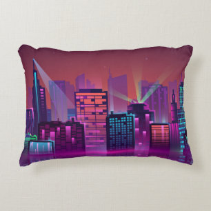 Coloured and bright night cityscape. illustration decorative cushion