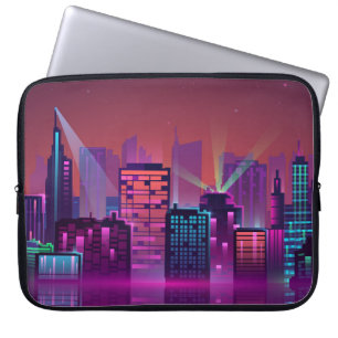 Coloured and bright night cityscape. illustration laptop sleeve