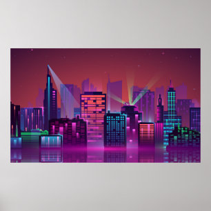Coloured and bright night cityscape. illustration poster