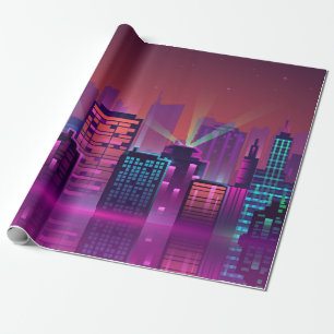 Coloured and bright night cityscape. illustration wrapping paper