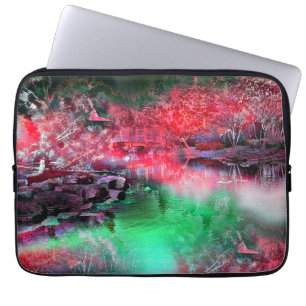 Coloured and textured landscape in red and green t laptop sleeve