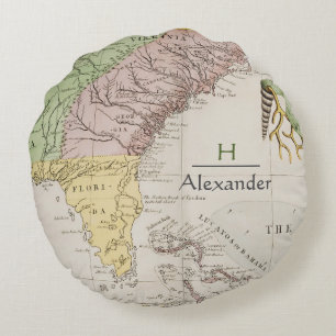 Coloured Antique Map  Carolina Florida Map Round Cushion