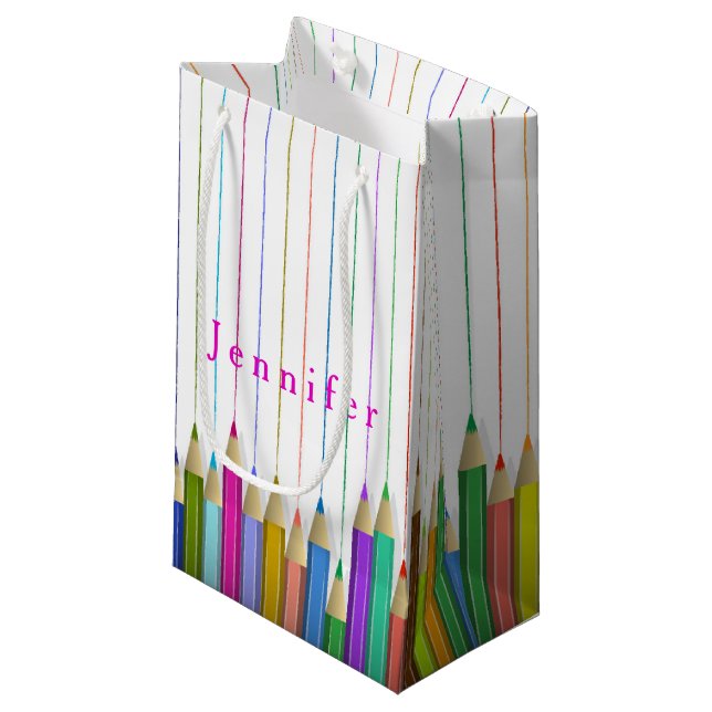 Coloured Art Pencils Custom Gift Bag Back To Schoo (Front Angled)