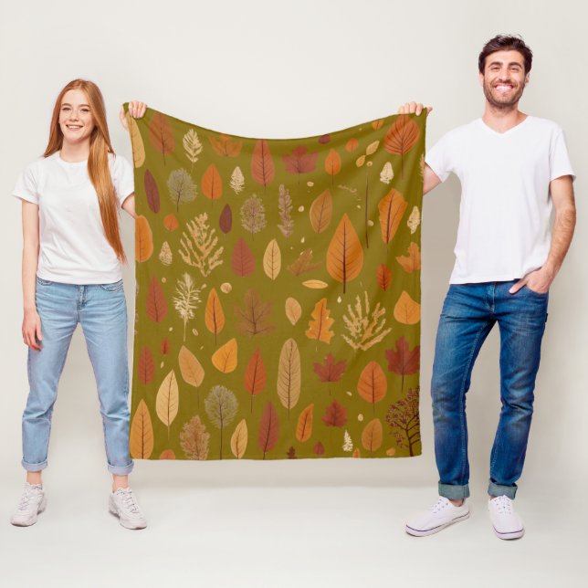 Coloured autumn leaves fleece blanket (In Situ)