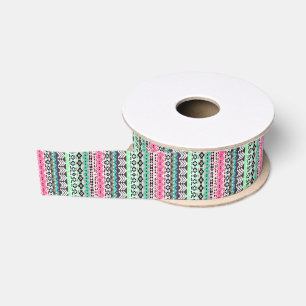 Coloured aztec patterns design grosgrain ribbon