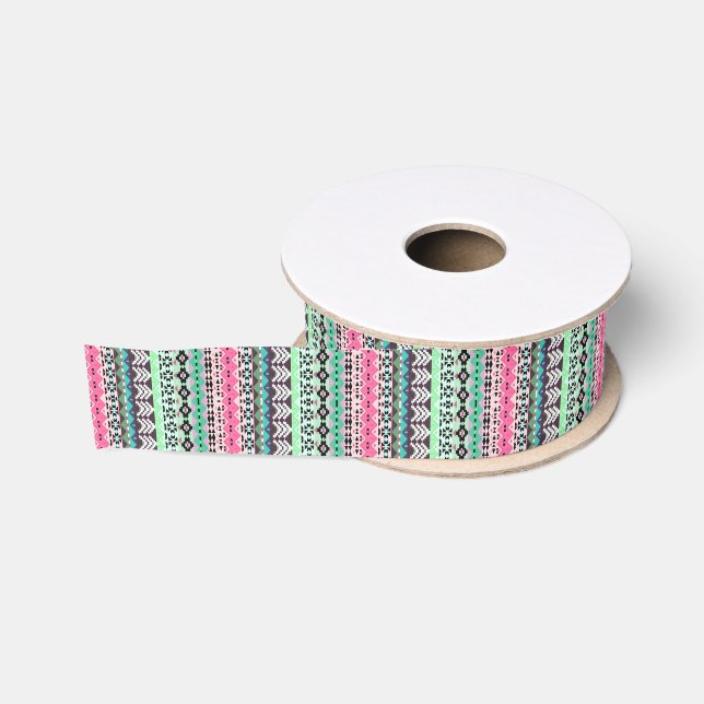 Coloured aztec patterns design grosgrain ribbon (Spool)