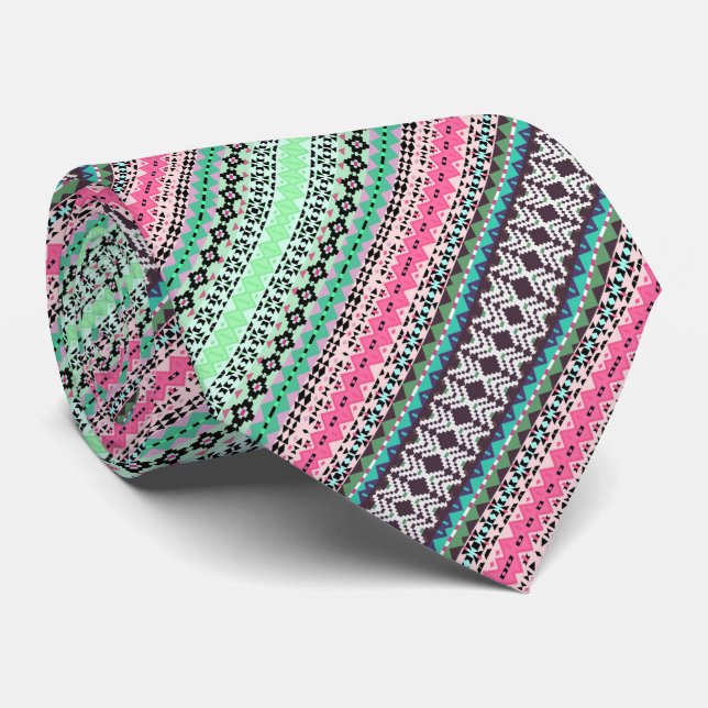 Coloured aztec patterns design tie (Rolled)
