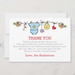 Coloured babyboy clothes thank you BABY SHOWER Card