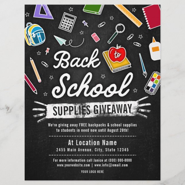 Coloured Back To School Supply Giveaway Chalkboard Flyer (Front)
