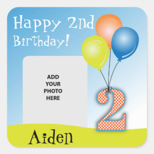 Coloured Balloons Child's 2nd Birthday Photo Square Sticker