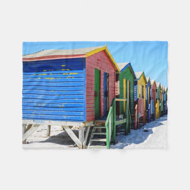 Coloured Beach Huts Fleece Blanket (Front (Horizontal))