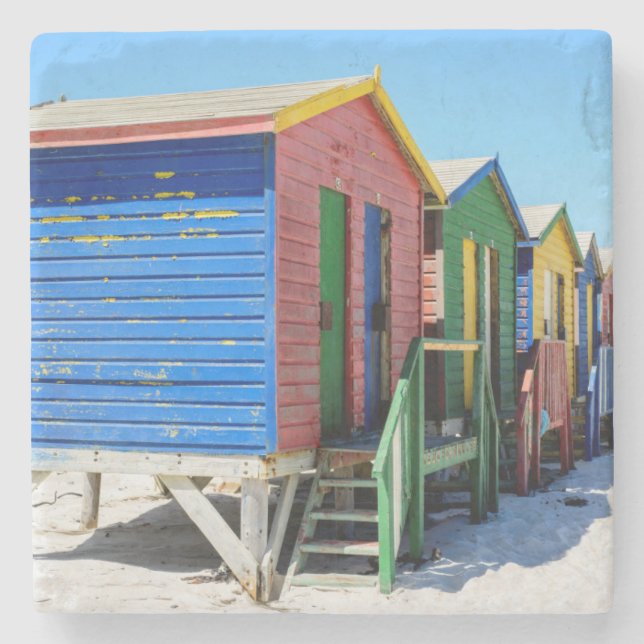 Coloured Beach Huts Stone Coaster (Front)