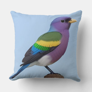 Coloured Bird Perched on a Wooden Post Cushion