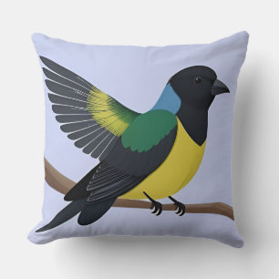 Coloured Bird Perched on a Wooden Post Cushion