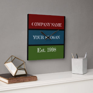 Coloured Block Style Company Name Square Wall Clock