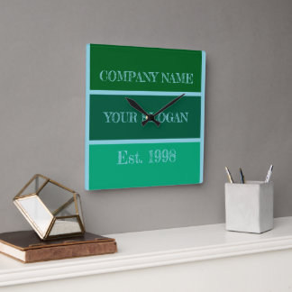 Coloured Block Style Company Name Square Wall Clock