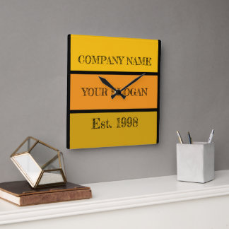 Coloured Block Style Company Name Square Wall Clock