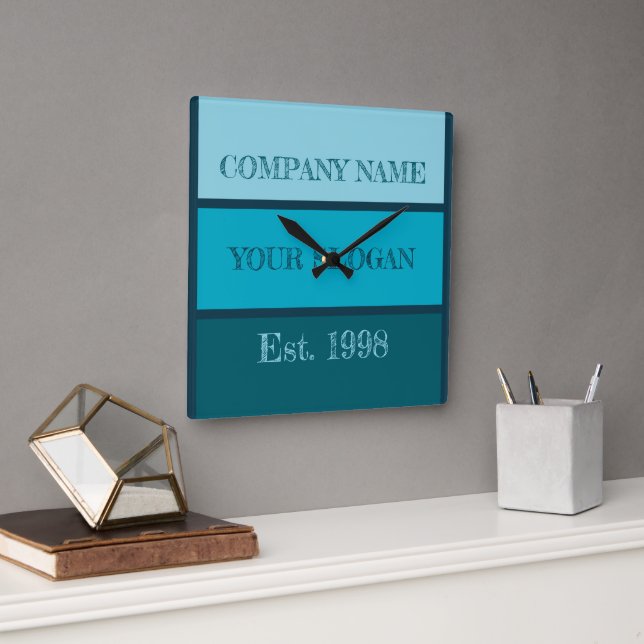 Coloured Block Style Company Name Square Wall Clock (Office)