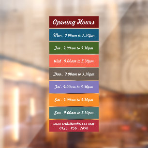 Coloured Block Style Opening Hours Window Cling