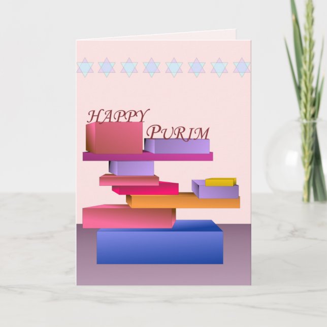 Coloured Blocks Happy Purim Card (Front)