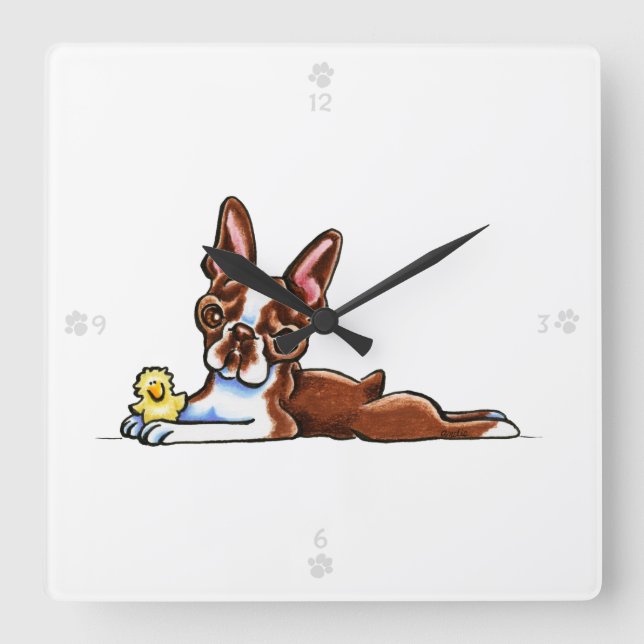 Coloured Boston Terrier Square Wall Clock (Front)