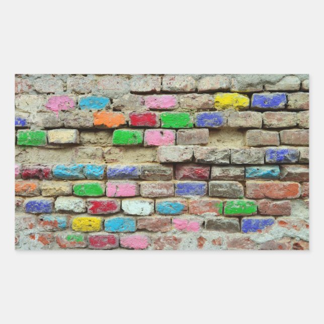 coloured bricks wall grunge texture pattern rectangular sticker (Front)