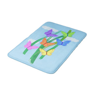 Coloured Butterflies and Sky Bath Mat