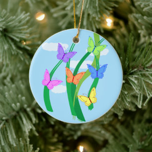 Coloured Butterflies and Sky Ceramic Tree Decoration