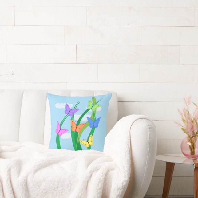 Coloured Butterflies and Sky Cushion (Couch)