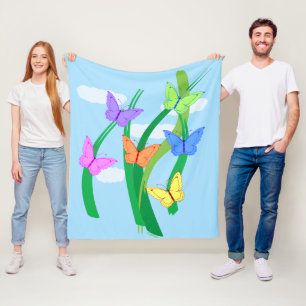 Coloured Butterflies and Sky Fleece Blanket