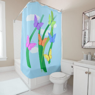 Coloured Butterflies and Sky Shower Curtain