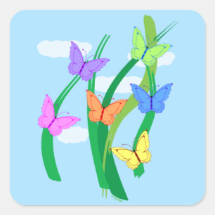 Coloured Butterflies and Sky Square Sticker