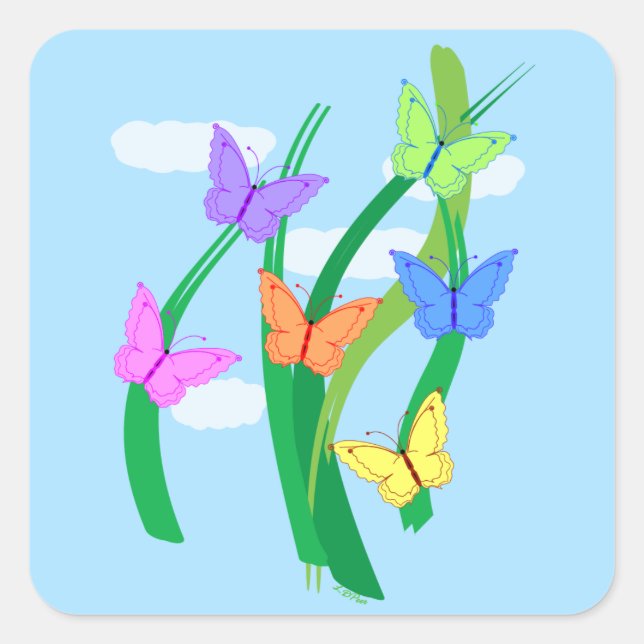 Coloured Butterflies and Sky Square Sticker (Front)