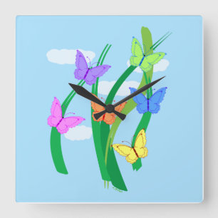 Coloured Butterflies and Sky  Square Wall Clock