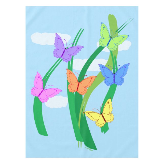 Coloured Butterflies and Sky Tablecloth (Front)