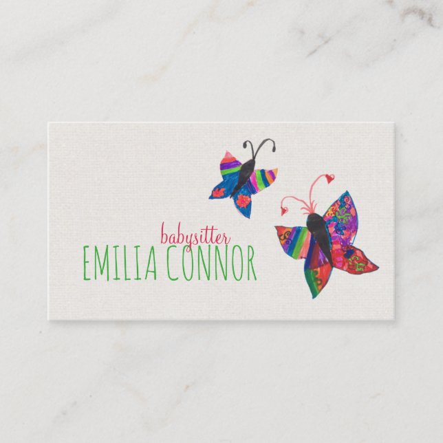 Coloured Butterfly Sketch Babysitter Business Card (Front)